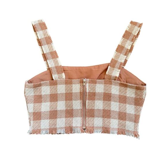 Forever 21 Cropped Square Neck Sleeveless Top Tan Grey Checkered Small - Picture 3 of 5